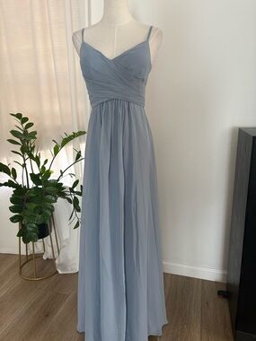 JJs House Dusty Blue Chiffon Spaghetti Strap Maxi Dress